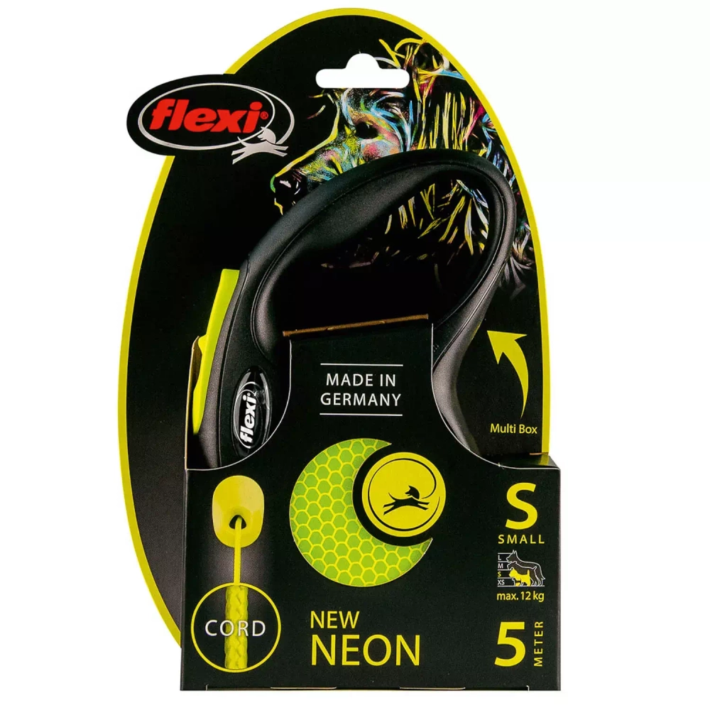 Flexi New Neon рулетка для собак S 5 м 12 кг трос желтый неон, светоотражающая