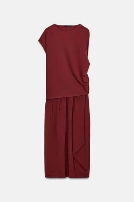 ZARA ДЛИННОЕ ПЛАТЬЕ АСИММЕТРИЧНОГО КРОЯ, ЧЕРЕПИЧНЫЙ