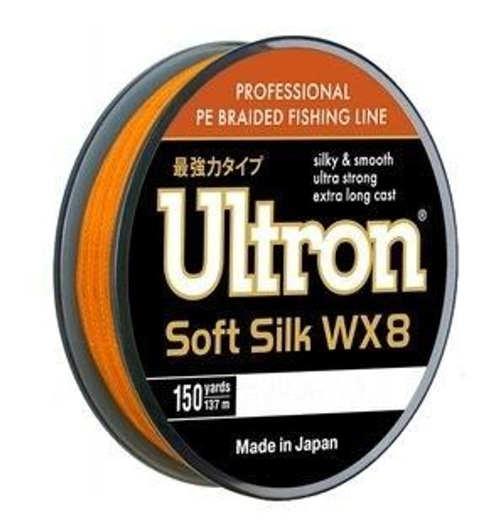 Плетеный шнур для рыбалки ULTRON WX 8 Soft Silk 0,14 мм, 11,0 кг, 100 м, оранжевый. Товар уцененный