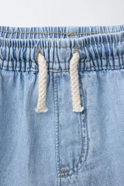 ZARA ДЖИНСОВЫЕ ШОРТЫ СО ШНУРКОМ, ГОЛУБОЙ