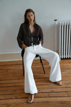 ZARA БЛУЗА С ВОЛАНАМИ, ТЕМНО-КОРИЧНЕВЫЙ