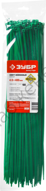 ЗУБР КС-З1 4.8 х 400 мм, нейлон РА66, кабельные стяжки зеленые, 100 шт, Профессионал (309060-48-400)