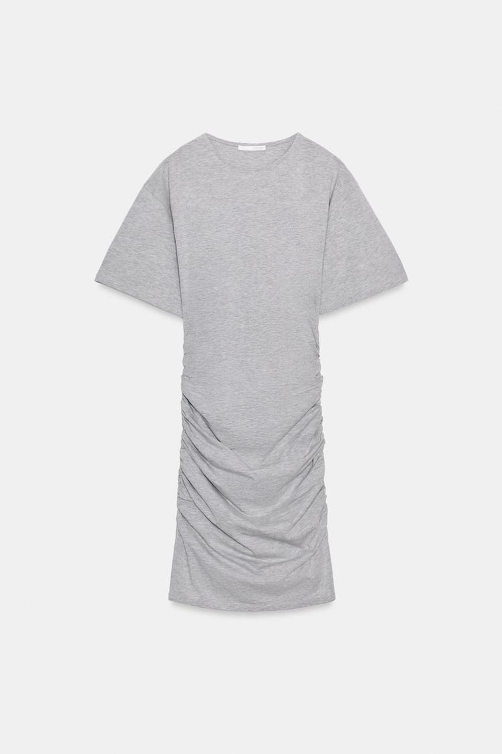 ZARA КОРОТКОЕ ПЛАТЬЕ СО СБОРКАМИ, СЕРЫЙ МЕЛАНЖ