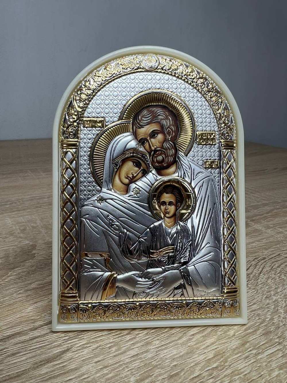 Св. Семейство, икона арочная, пластик белый 48x68