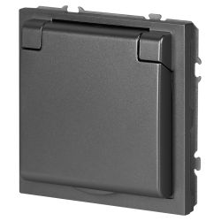 Розетка ЭРА Galaxy 15-2103-06 c заземлением 2P+E Schuko со шторками с крышкой 16А-250В IP20 графит | Эра Galaxy