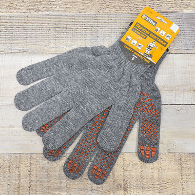 Перчатки вязанные шерстяные (70% шерсть+30% акрил с начесом) с точкой, 10 класс, серые, р.L, Fiberon