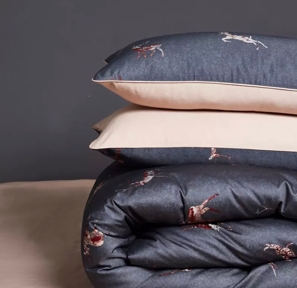 Постельное белье ЕВРО (двуспалка) Египедский Хлопок Серый олени