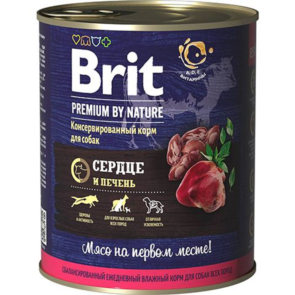 Сердце и печень для взрослых собак всех пород, 850г Консервы Brit Premium by Nature
