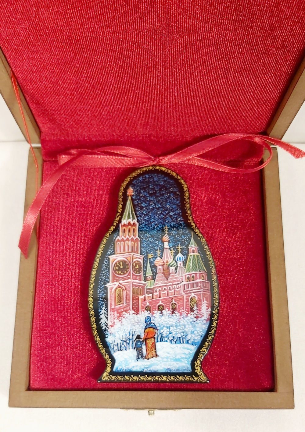 Сувенир "Матрешка" с росписью Палех в подарочном футляре