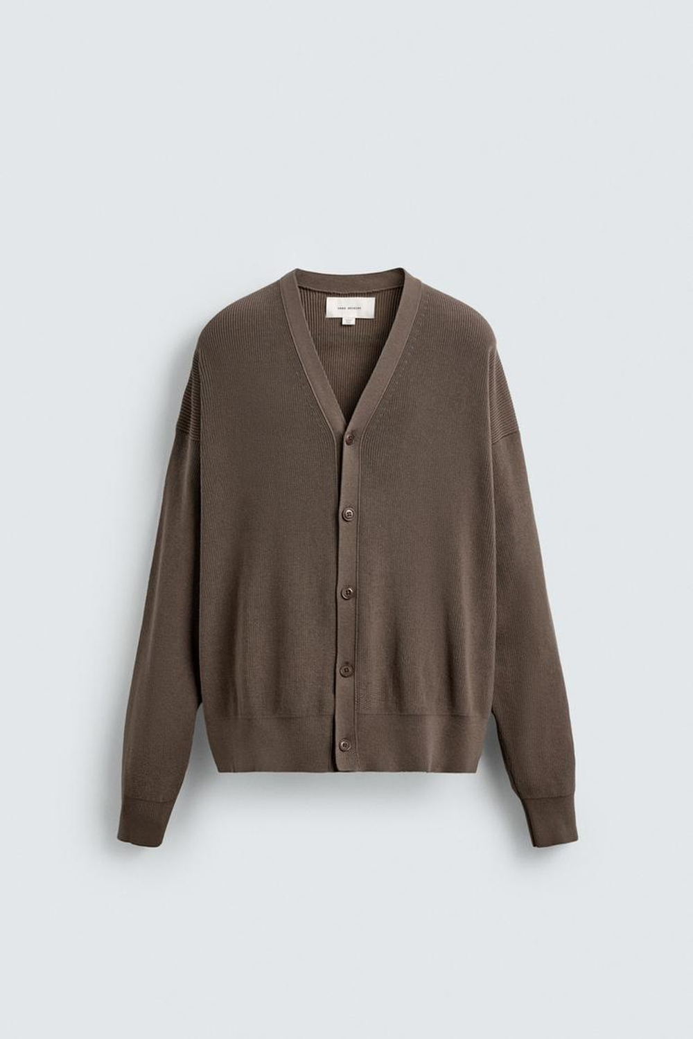 ZARA КАРДИГАН КЛАССИЧЕСКОГО КРОЯ ИЗ ХЛОПКА, ЗЕМЛЯНОЙ