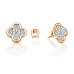 Серьги-пусеты «Клевер» из красного золота с фианитами