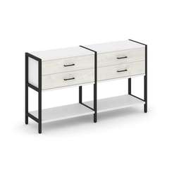 Shelf System Двухсекционный стеллаж двухярусный с ящиками SN.STM-222 Белый/Дуб Наварра/Металл Черный