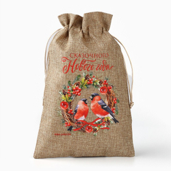 Мешочек подарочный новогодний с термонаклейкой 20х30 см