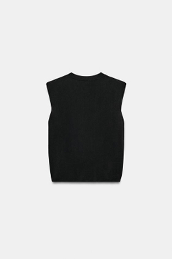 ZARA ТРИКОТАЖНЫЙ ТОП С ПОДПЛЕЧНИКАМИ, ЧЕРНЫЙ