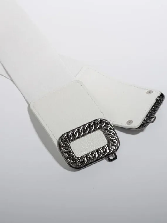 Ремень женский, ширина 6 см, пряжка металл, цвет белый