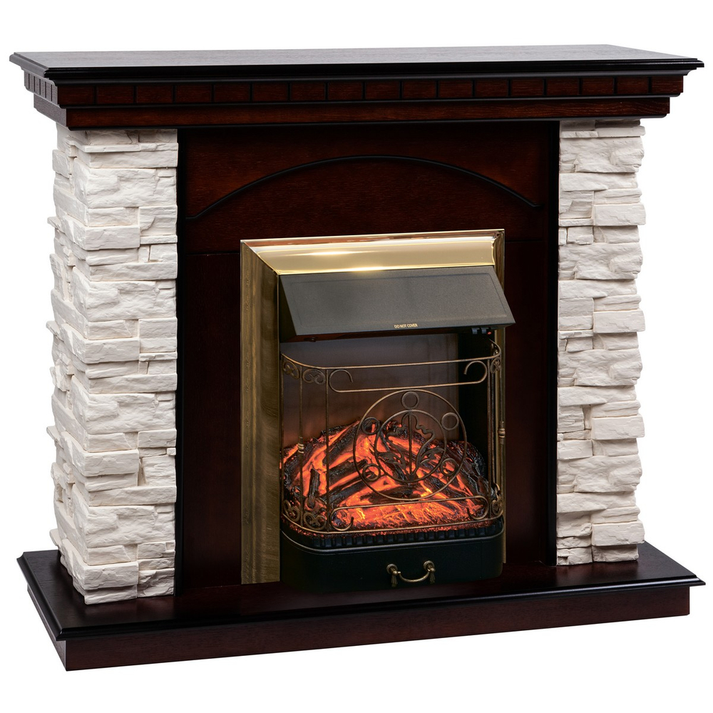 Электрокамин RealFlame Elford AO античный дуб с очагом Majestic Lux Brass