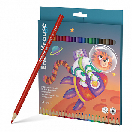 Карандаши цвет. 24цв  Erich Krause Kids Space Animals, пласт., трехгранные