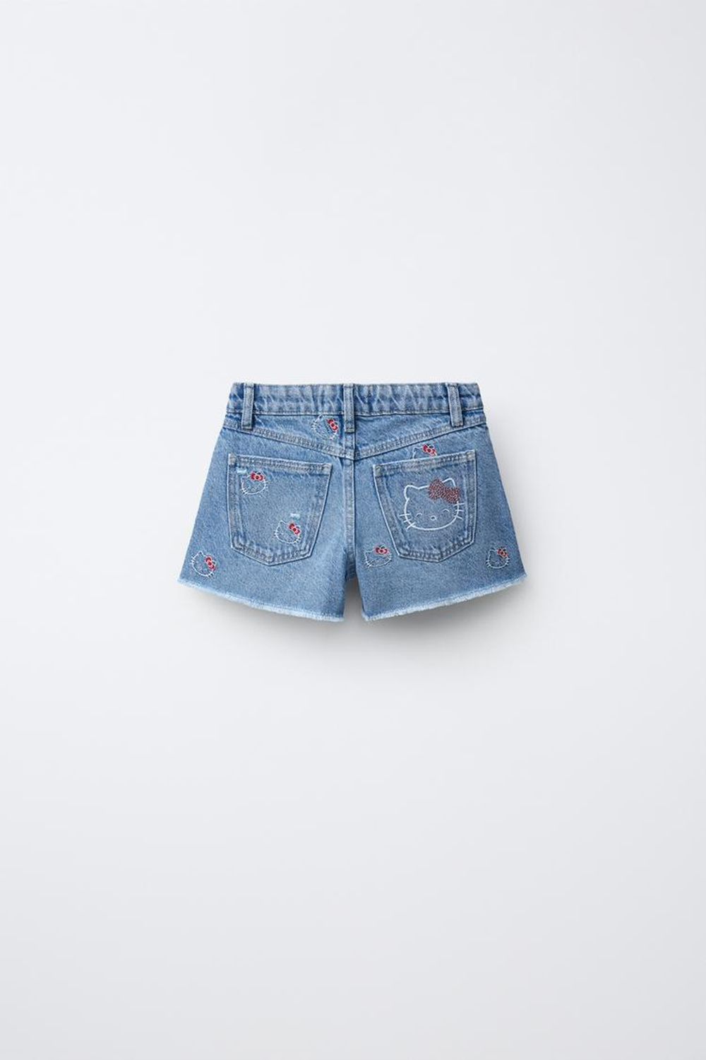 ZARA ДЖИНСОВЫЕ БЕРМУДЫ С ВЫШИВКОЙ HELLO KITTY ©, СИНИЙ