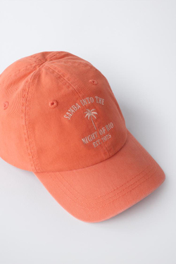 ZARA КЕПКА С ЭФФЕКТОМ ПОТЕРТОСТИ И ВЫШИВКОЙ, ОРАНЖЕВЫЙ