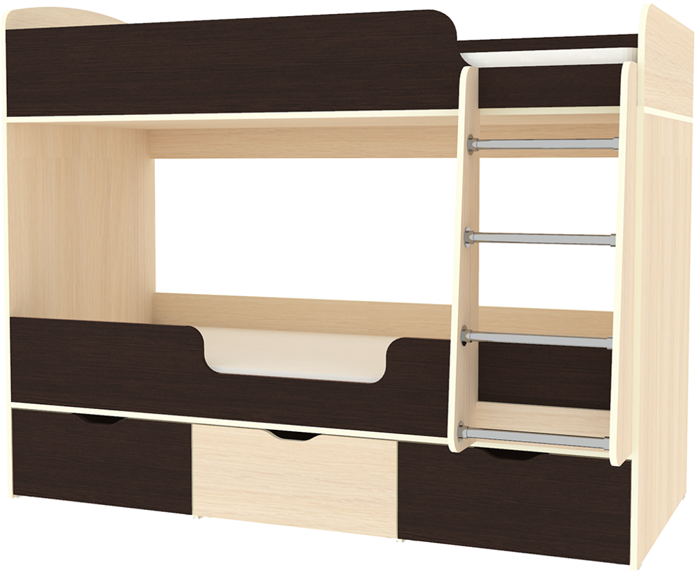 Кровать двухъярусная КарИВи Малыш Двойняшка 80х180  Дуб Молочный Венге