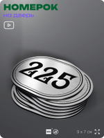 Номерок на дверь квартиры 225, для кабинета, офиса, шильдик 9 х 7 см, серебристый, Айдентика Технолоджи