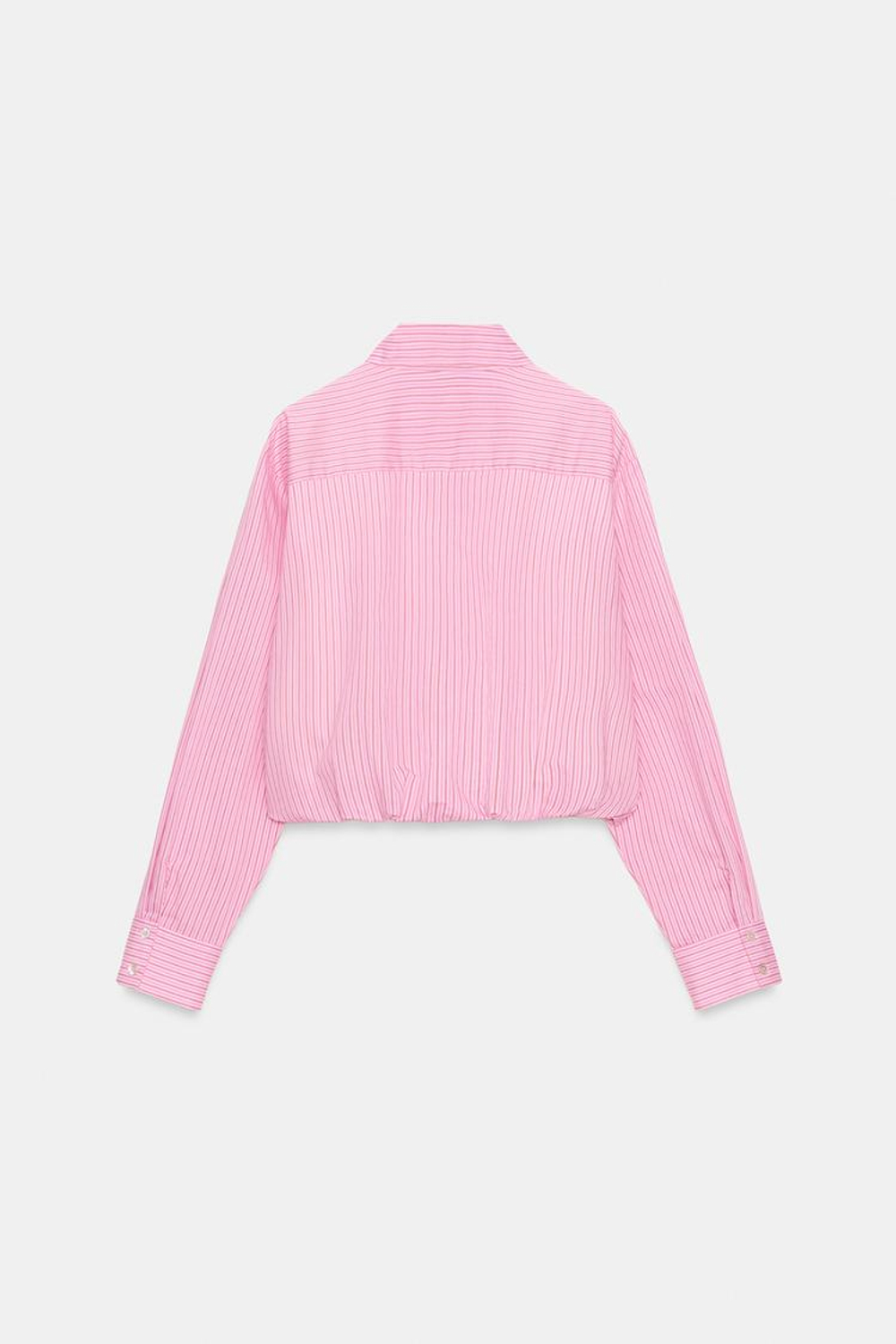 ZARA РУБАШКА ИЗ ПОПЛИНА В ПОЛОСКУ С РУКАВАМИ-БУФФ, РОЗОВЫЙ/БЕЛЫЙ
