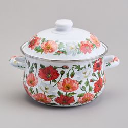 КАСТРЮЛЯ AGNESS ЭМАЛИРОВАННАЯ С ЭМАЛ.КРЫШКОЙ СЕРИЯ "МАКИ", 2.8 Л, 20*12 СМ