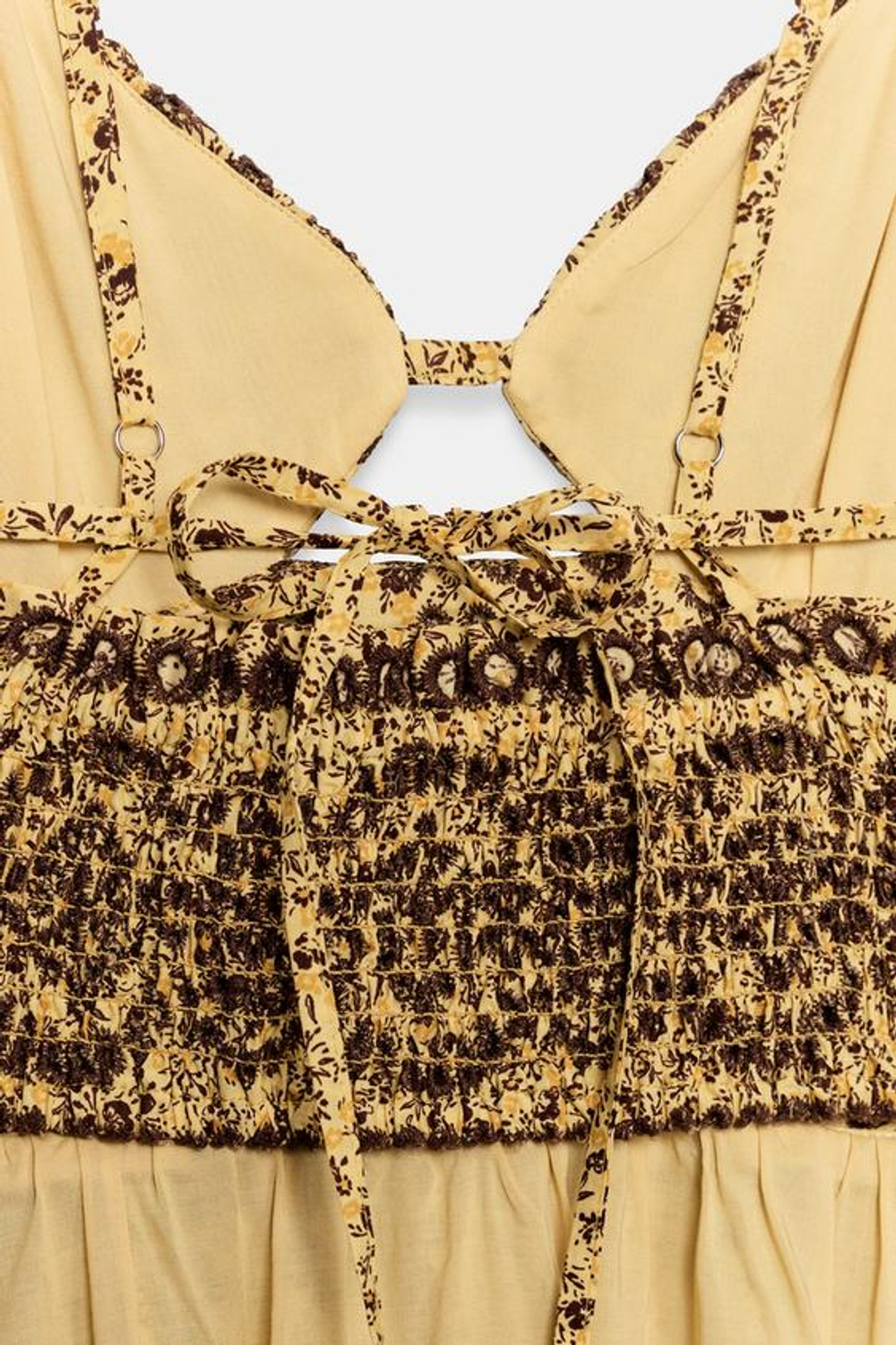 ZARA ПЛАТЬЕ МИДИ С ВЫШИВКОЙ РИШЕЛЬЕ И ВЫРЕЗАМИ, КОРИЧНЕВЫЙ