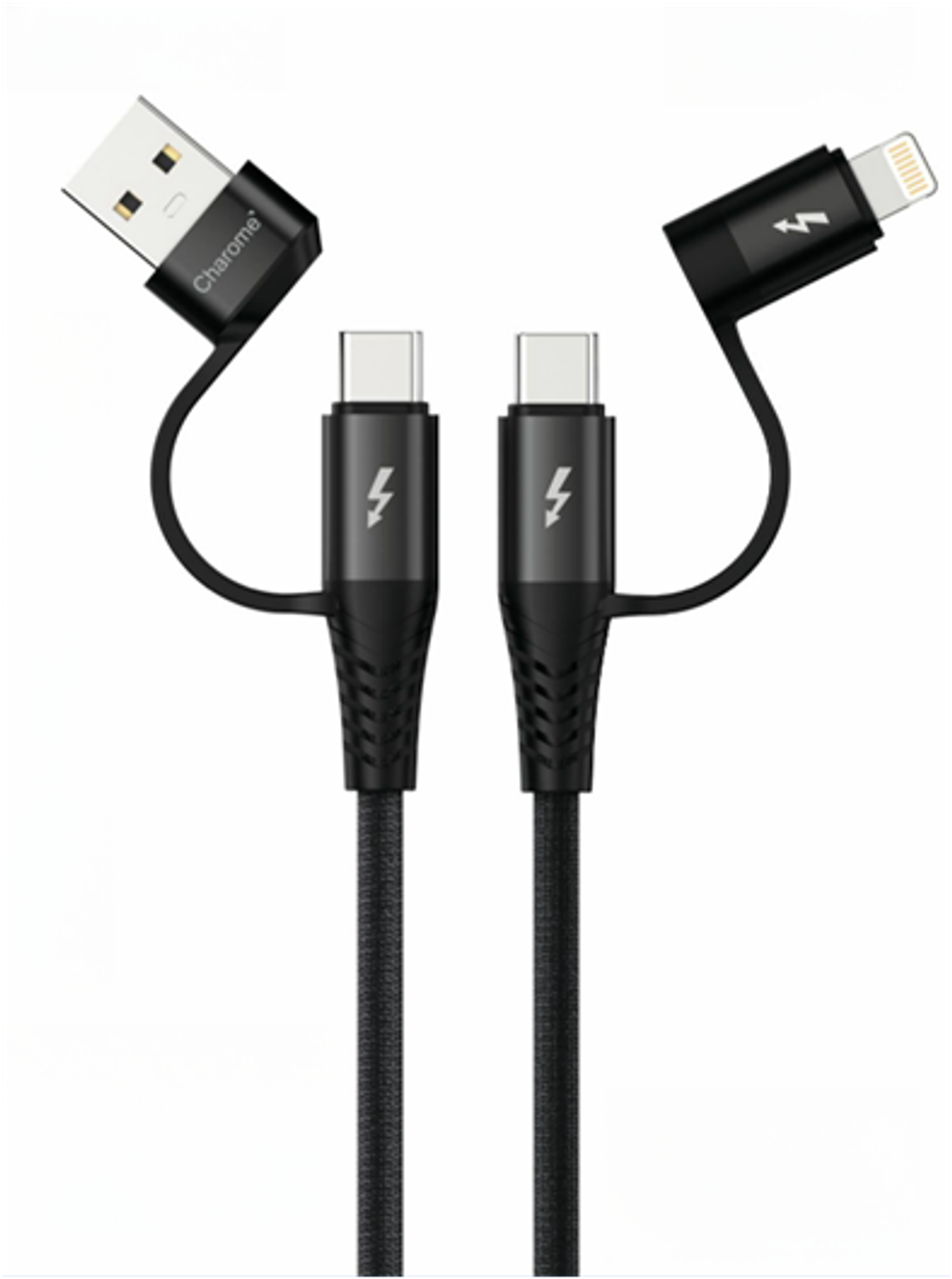 Кабель USB CHAROME C24 4 в 1 для iPhone/Type C 60W (черный) 1.2m