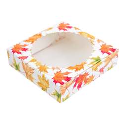Коробка для печенья 12*12*3 см с окном "Кленовый лист"