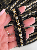 Тесьма черная с люрексом, жемчугом и золотистой цепью