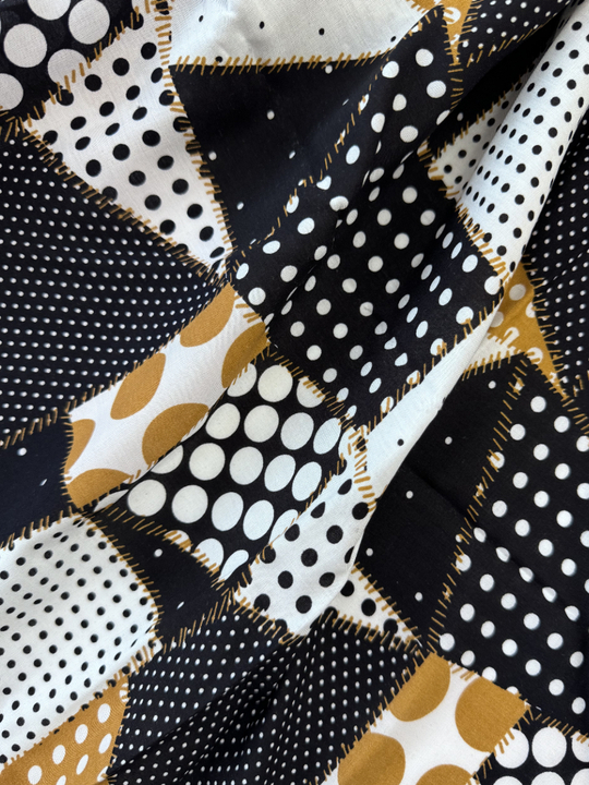 Штапель принт печворк, черный, коричневый на белом D23C1