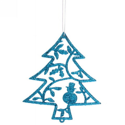 Подвески в блестках «Елочки новогодние» 12 см (набор 2шт), голубой