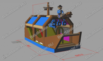 Большой батут-горка "Пиратский корабль 2" с пушками