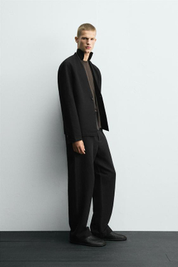 ZARA БРЮКИ КОСТЮМНЫЕ ИЗ ХЛОПКА И ЛЬНА, ЧЕРНЫЙ