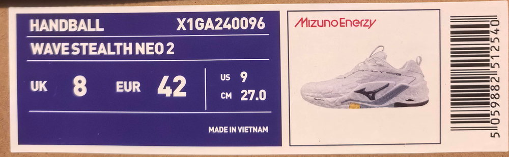 MIZUNO, WAVE STEALTH NEO 2(U), HANDBALL, White/BellwetherBlue/BelAirBlu, MEN, US 9 /EUR 42 /UK 8 /СМ 27