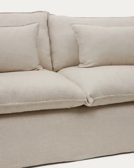 Двухместный диван Anarela 240 см, бежевый лен со съемным чехлом