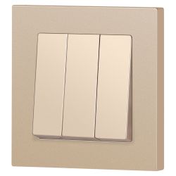 Выключатель Intro Accent 6-106-04 тройной, 10А-250В, IP20, СУ, AL/CU, шампань | Intro