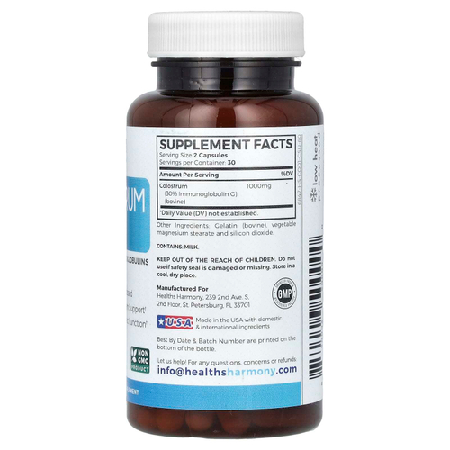 Healths Harmony, Молозиво 30% IGG, 60 капсул (500 мг на капсулу)