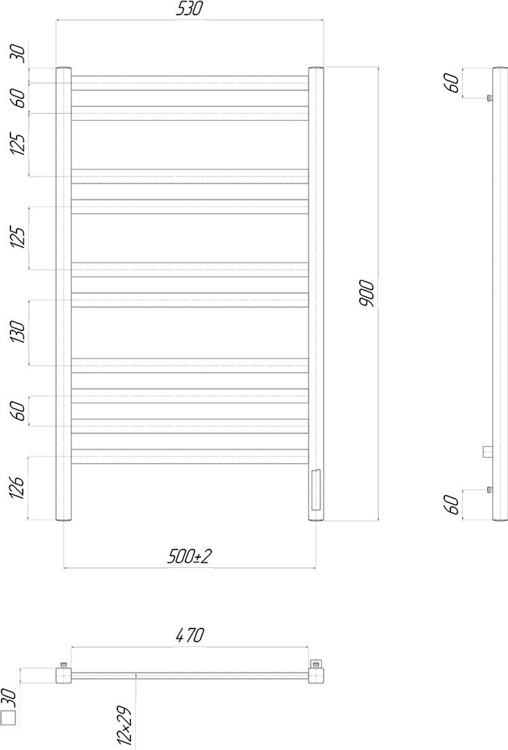 Полотенцесушитель электрический Lemark Melange LM49910Z П10 500x900, диммер справа, хром