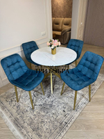 Круглый раздвижной стол "Лофт", белый каспий и стулья "Бостон" синий
