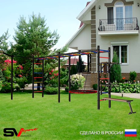 Уличная шведская стенка Sv Sport рукоход х 2 с комплектом турник прямой У55333.1 (Брусья/Стойка/Скамья/Гнездо 100см/Кронш бокс)