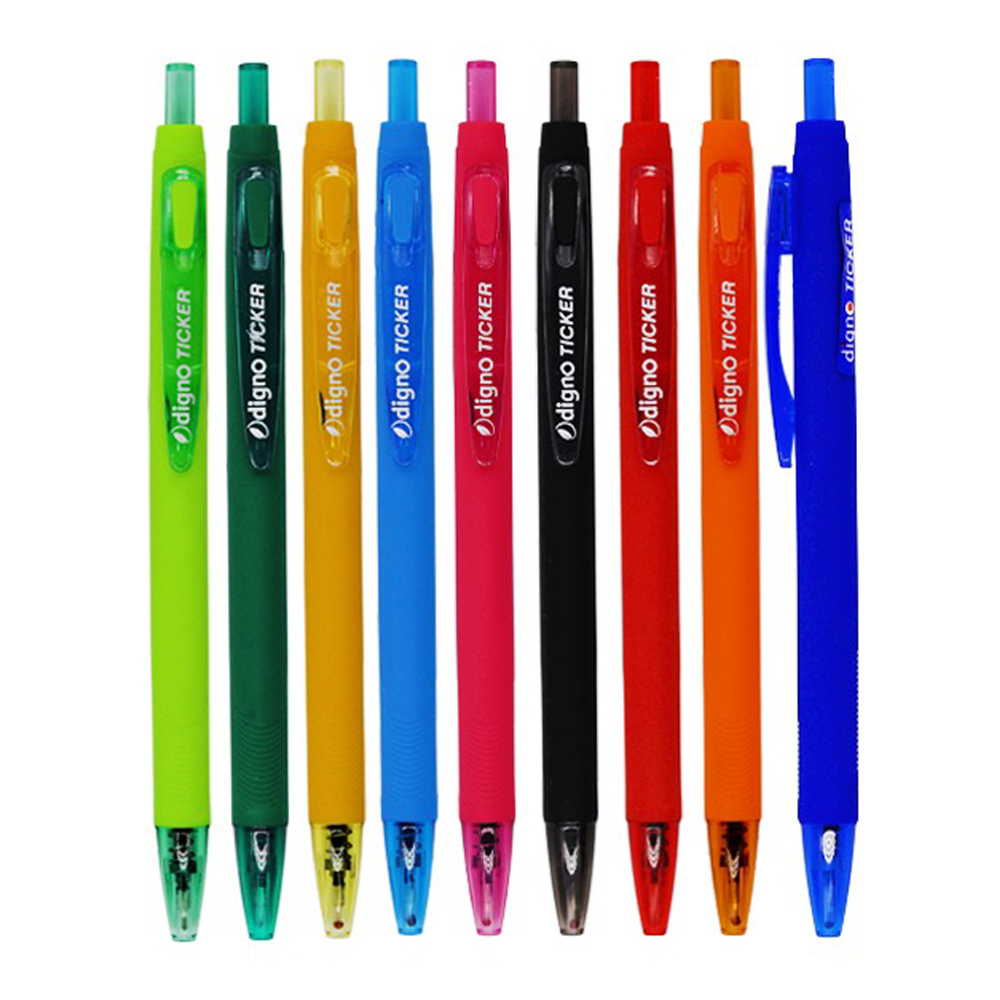 Ручка шариковая, масляная, автоматическая, Digno, синие чернила, серия "TICKER", разноцветный корпус, 10 шт