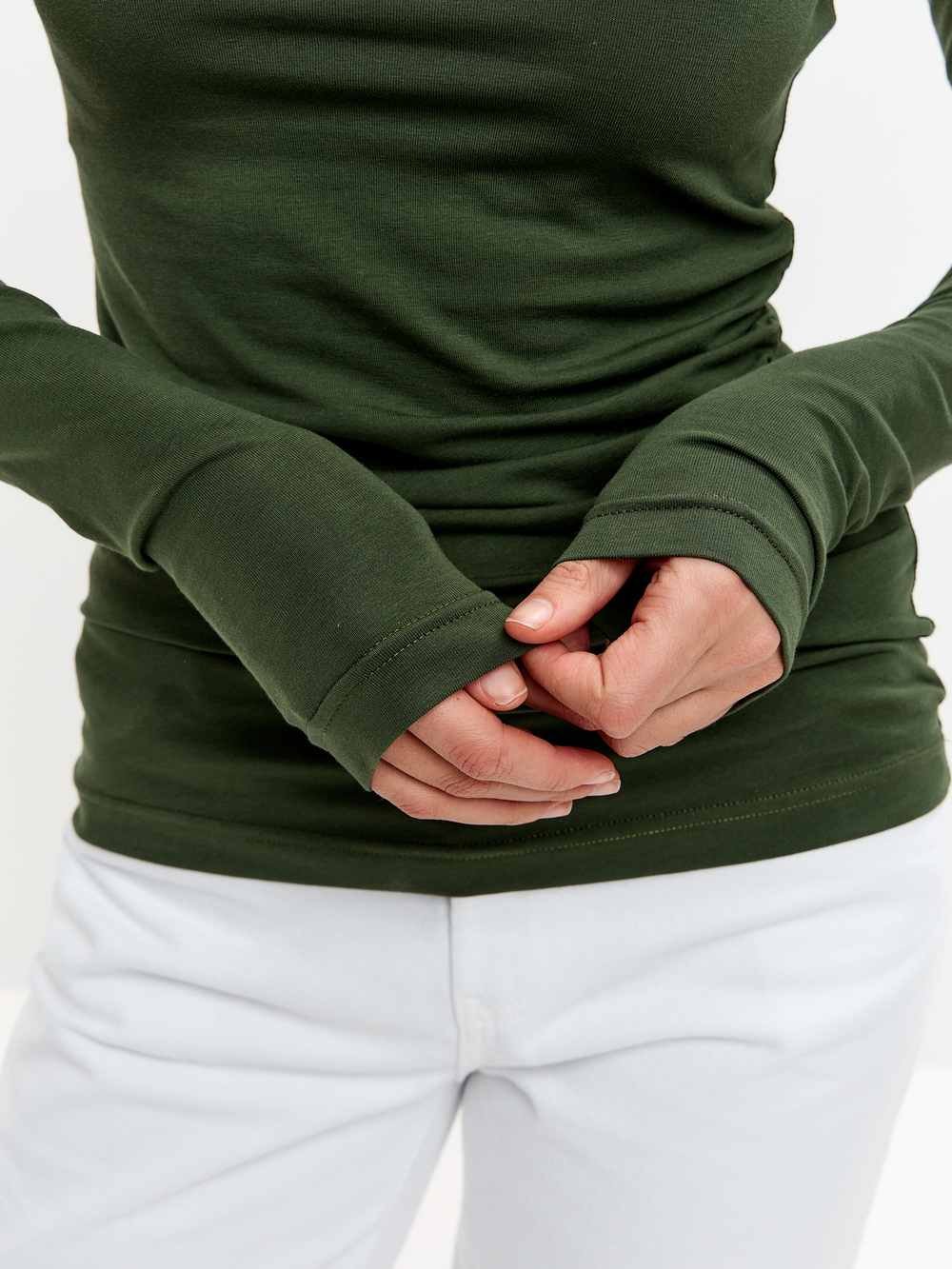 Лонгслив с асимметричным вырезом в цвете хаки