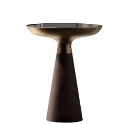 Стол журнальный Bell, Ø50х60 см, черное стекло, дерево, латунь