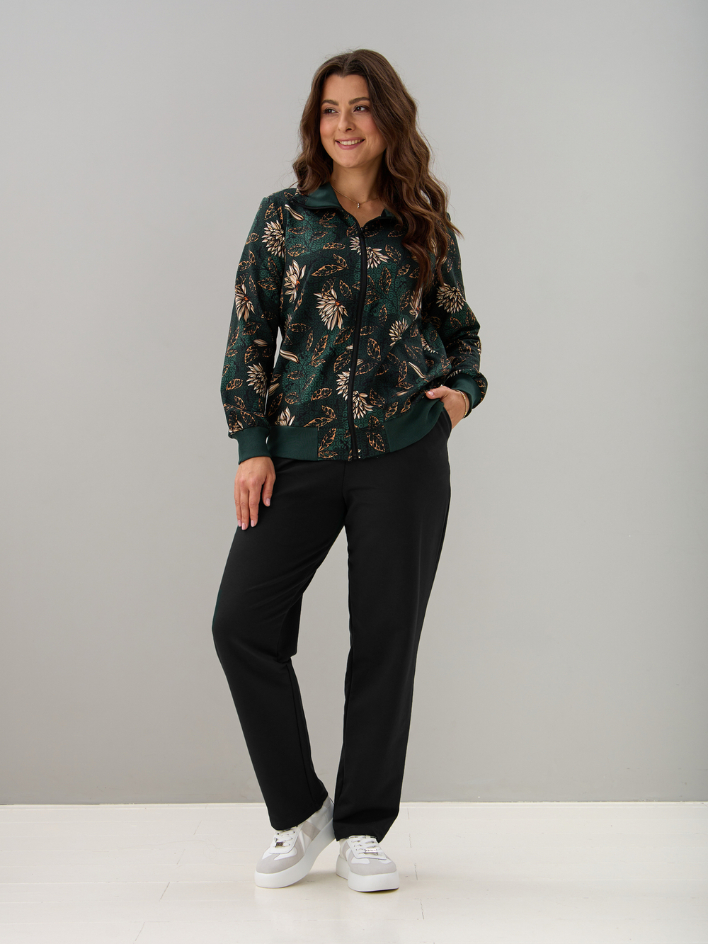 Толстовка К-184/изумрудный-хризантемы