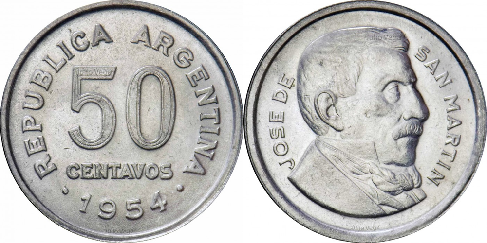 Аргентина 50 сентаво, 1952-1956 Хосе де Сан-Мартин XF