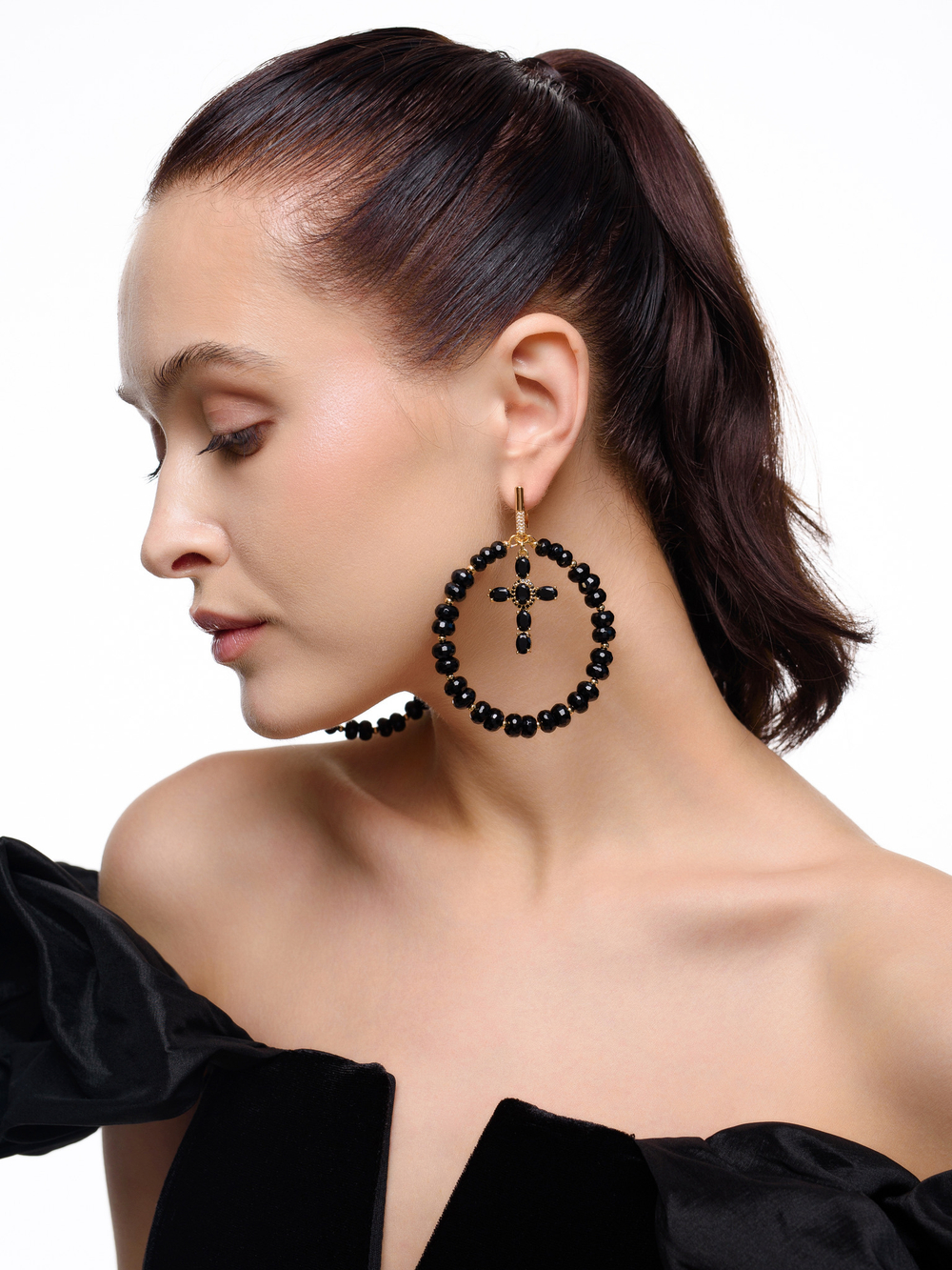 Серьги "Black night" из черного агата Gold