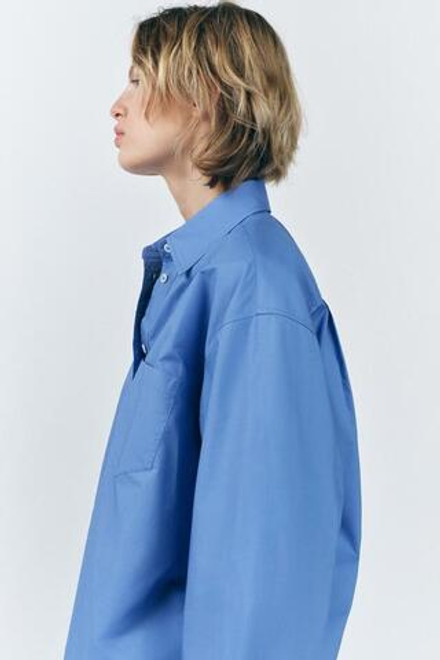ZARA РУБАШКА ОВЕРСАЙЗ ИЗ ПОПЛИНА — КОЛЛЕКЦИЯ ZW, СИНИЙ