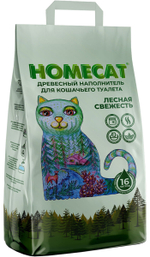Наполнитель древесный для кошачьих туалетов мелкие гранулы HOMECAT Лесная свежесть, 16л